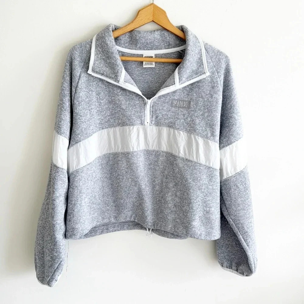 PINK Victoria's Secret Gray and White Sweatshirt